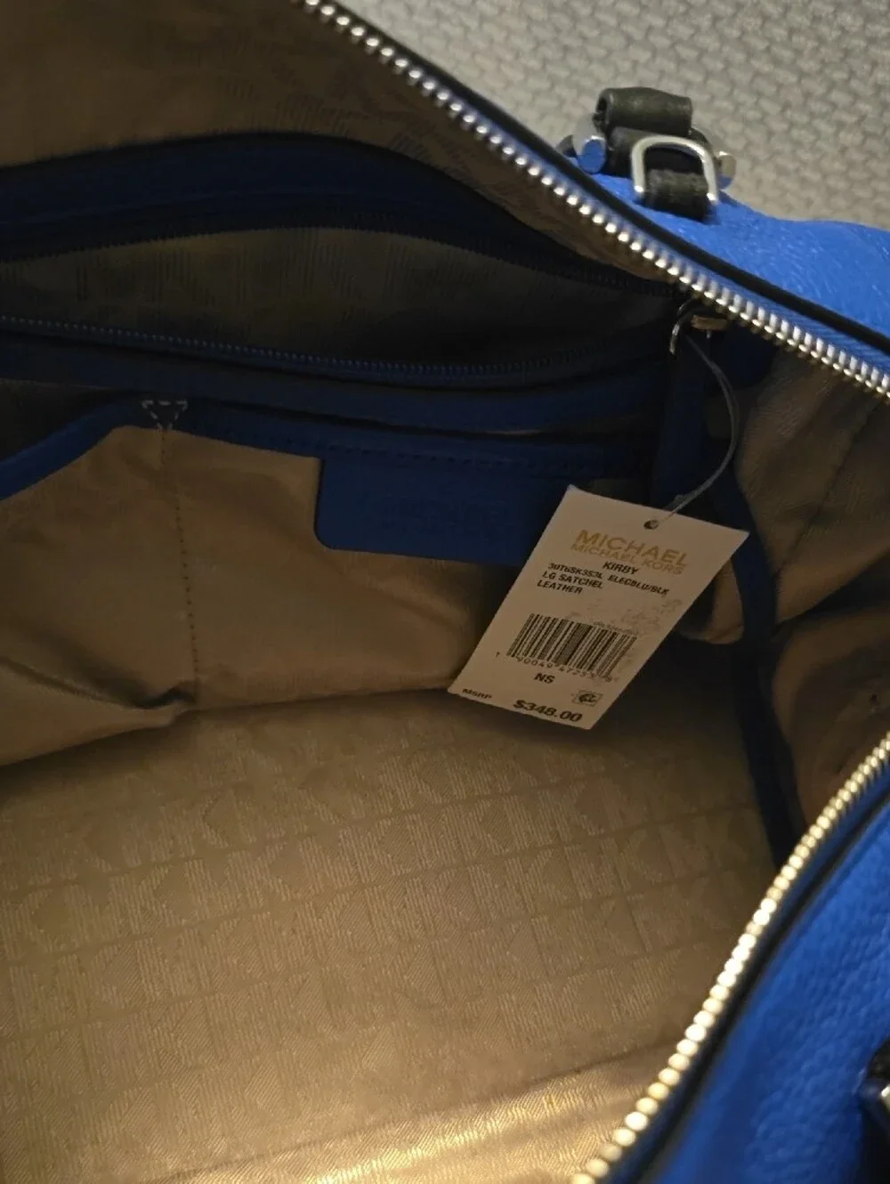 MICHAEL KORS Royal Blue Leather Satchel with Black Handles